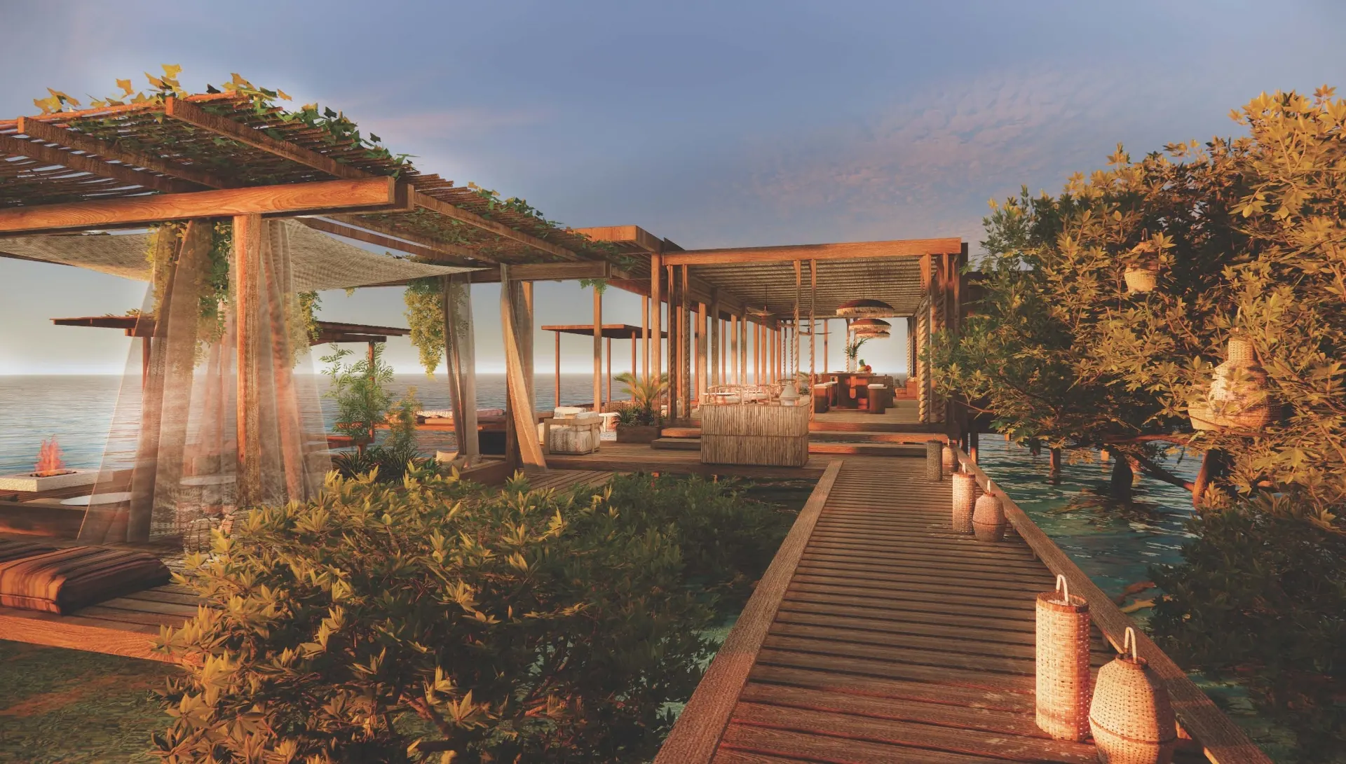 Sunset bar over the water
